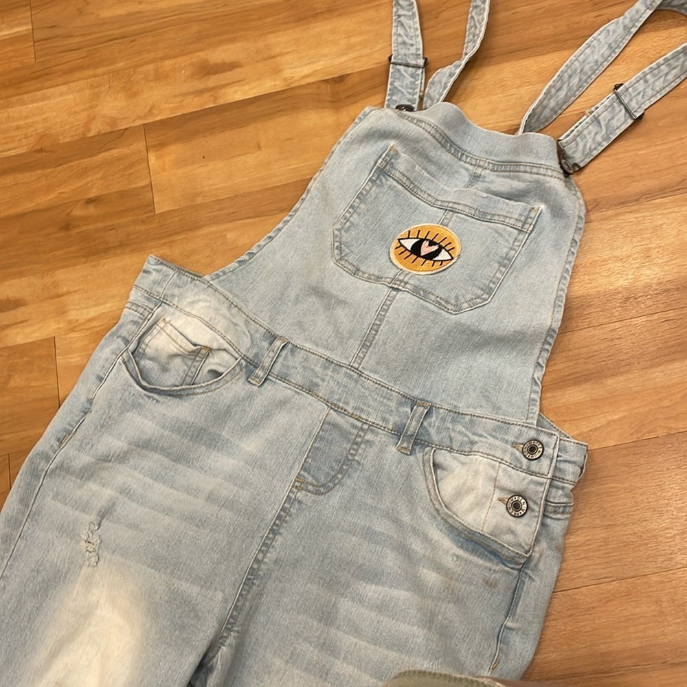Hand distressed own design Patchwork Distressed DENIM Jean Overalls - Picture 5 of 7